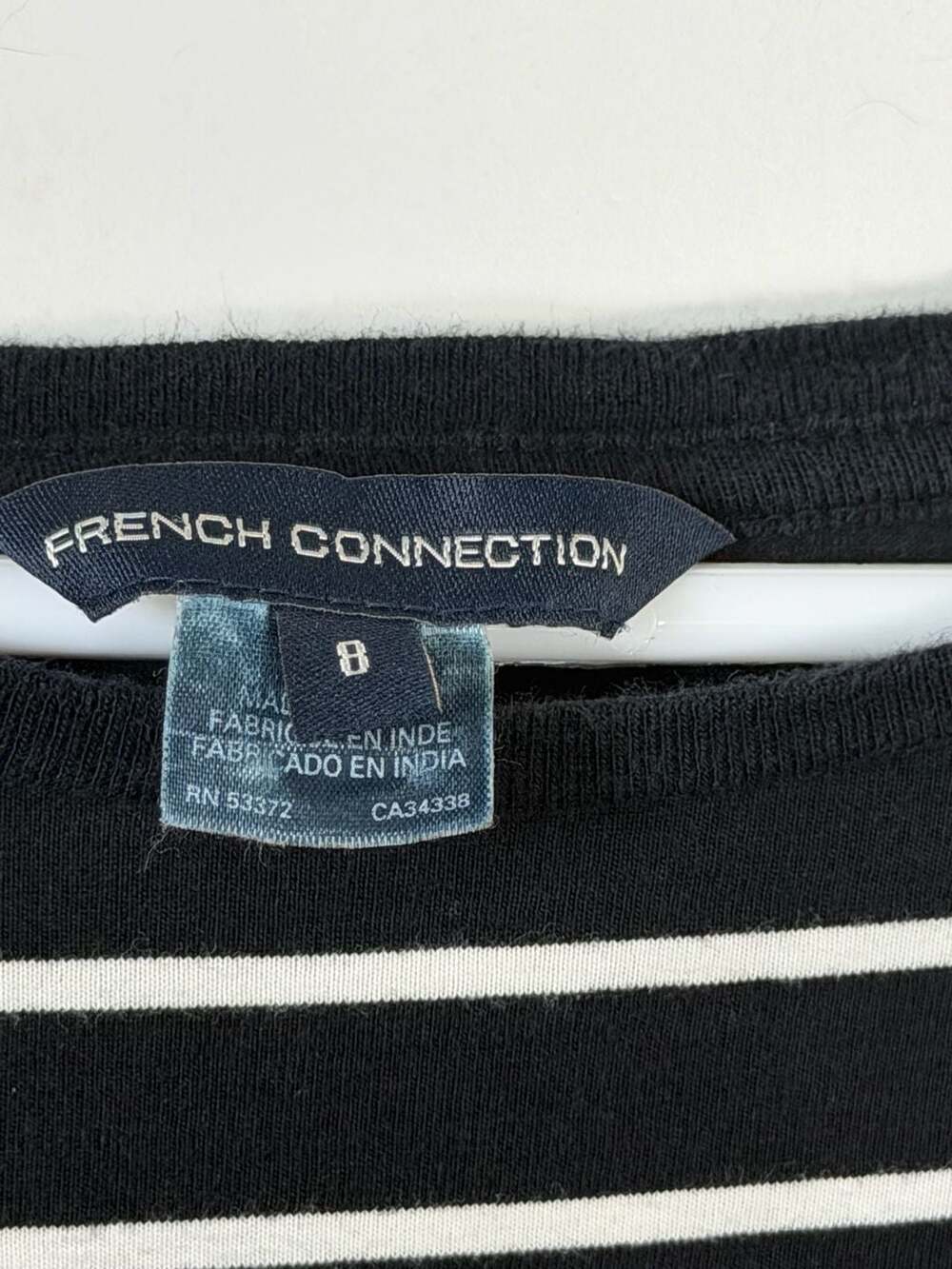 French Connection Black & White Striped 3/4 Sleeve Cotton Dress Size 8 - Picture 2 of 8